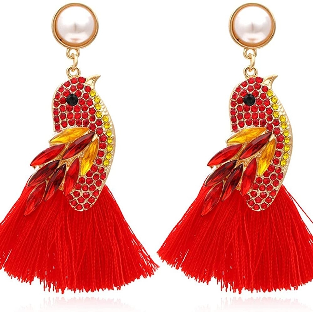 Festive Red Bird Earrings